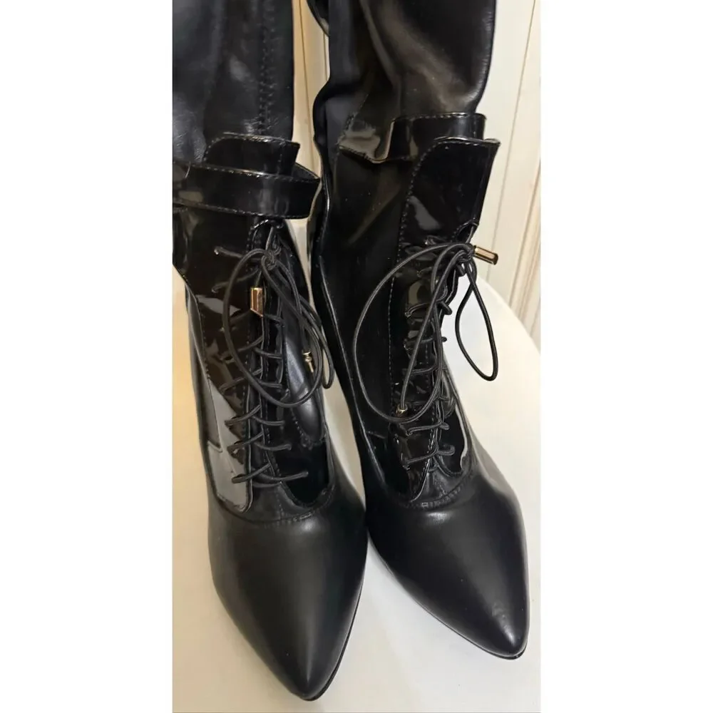 Adriana New York Womens Lace Up High-Heel Over the Knee Marco Boots Black Size 8
